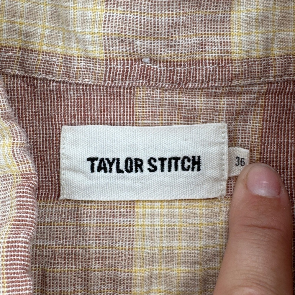 Taylor Stitch Mens Short Sleeve Jack Button Down Sz 36 Red Cream Check Plaid ORG - Picture 6 of 8